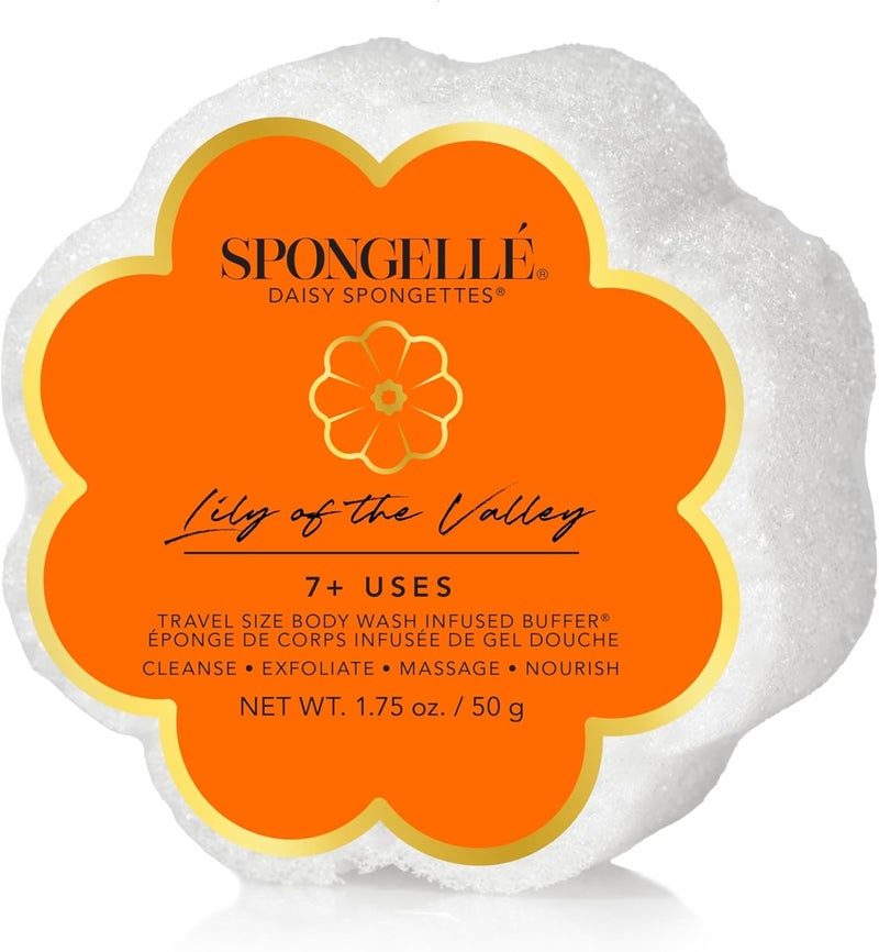 SPONGELLÉ Spongelle Lily of the Valley Spongette Loofah Body Scrubber | Bath & Shower Loofah for Women | Body Scrubber Exfoliator with Body Wash Infused Sponge | 5+ uses | Soft Lily, Jasmine & Fresh Green Notes - Image 1